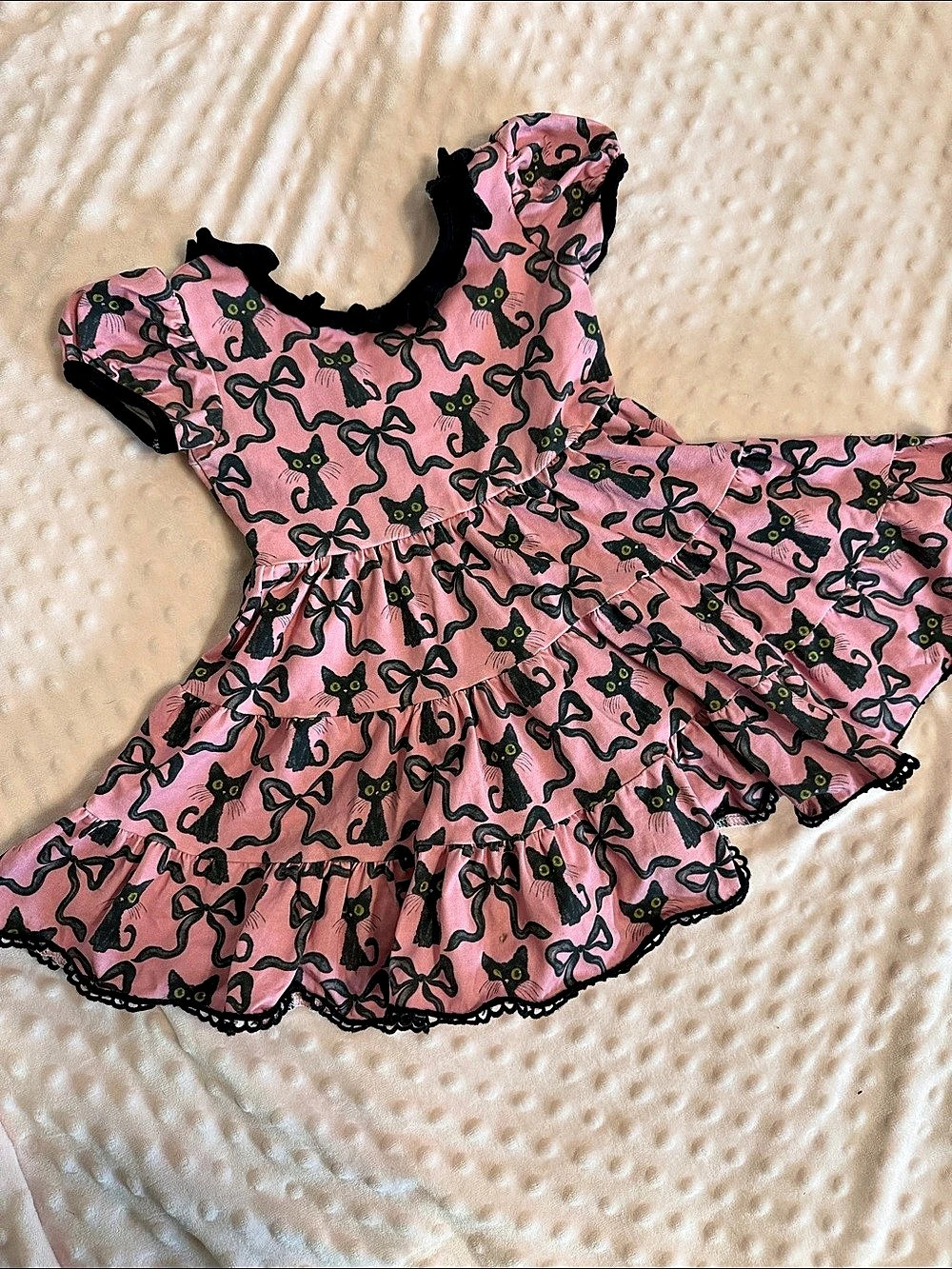 Kids Pink & Black Cat Print Dress Like New 3T